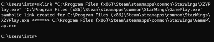 シンボリックリンク作成コマンドの実行画面